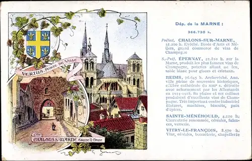 Ak Chalons sur Marne, Église, Vertus Porte de Ville, Wappen