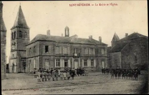 Ak Saint Révérien Nièvre, La Mairie et Église, Rathaus und Kirche