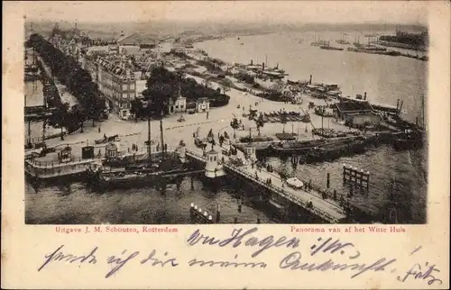 Ak Rotterdam Südholland Niederlande, Panorama van af het Witte Huis, Uferansicht, Schiffe