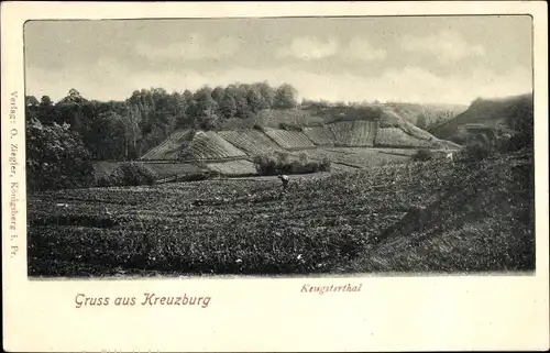 Ak Kluczbork Kreuzburg Oberschlesien, Keugsterthal, Felder, Bauer