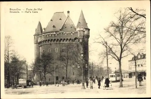 Ak Bruxelles Brüssel, Porte de Hal, LKW, Straßenbahn