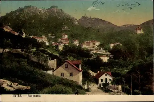 Ak Cintra Portugal, Serra de Sintra, Straßenpartie mit Berglandschaft