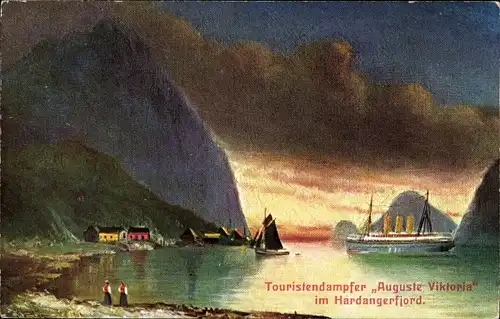 Künstler Ak Norwegen, Hardangerfjord, Dampfschiff Auguste Viktoria