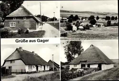 Ak Gager auf der Insel Rügen, Teilansicht, Schilfdachhaus, Witwenhaus Groß Zicker, Ortsansicht