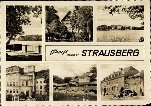 Ak Strausberg in der Mark, Jugendherberge, Volksbad, Stadtmauer, Straus-See, Diesterwegschule