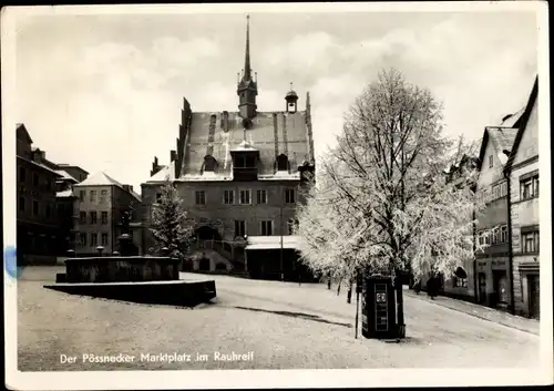 Ak Pößneck in Thüringen, Marktplatz im Rauhreif