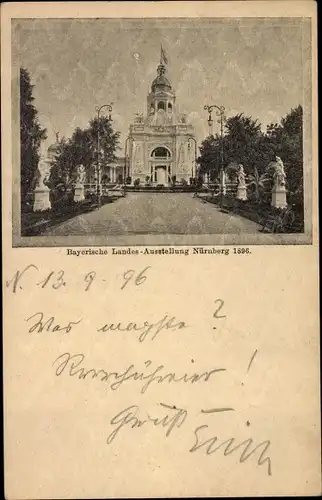 Ganzsachen Ak Nürnberg in Mittelfranken Bayern, Bayerische Landesausstellung 1896