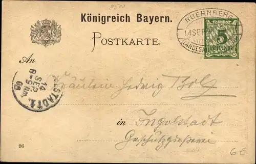 Ganzsachen Ak Nürnberg in Mittelfranken Bayern, Bayerische Landesausstellung 1896