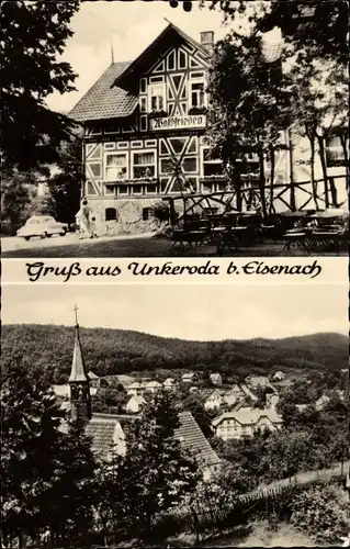 Ak Unkeroda Gerstungen in Thüringen, Panorama vom Ort, Gasthaus Waldfrieden, Außenansicht