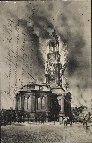Ak Hamburg, Brand der großen Michaeliskirche am 3. Juli 1906