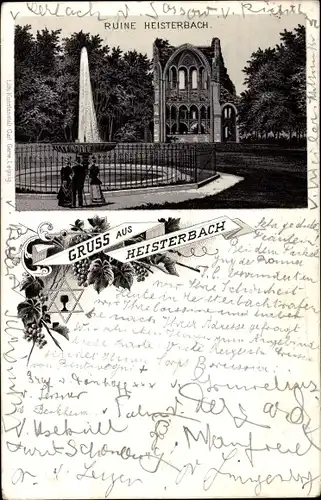 Litho Königswinter am Rhein, Ruine Heisterbach, Fontäne