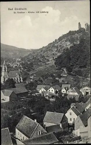 Ak Bad Dürkheim in der Pfalz, Panorama, St. Grethen-Kirche mit Limburg