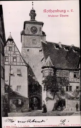 Ak Rothenburg ob der Tauber Mittelfranken, Weißer Turm, Außenansicht