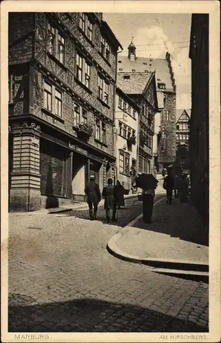 Ak Marburg an der Lahn, Am Hirschberg, Geschäfte, Passanten