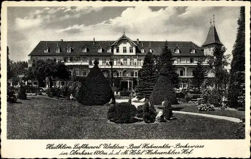 Ak Waldsee Hahnenklee Bockswiese Goslar im Harz, Hotel Hahnenkleer Hof