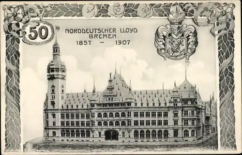 Wappen Ak Hansestadt Bremen, Norddeutscher Lloyd, 50 Jahre 1857-1907