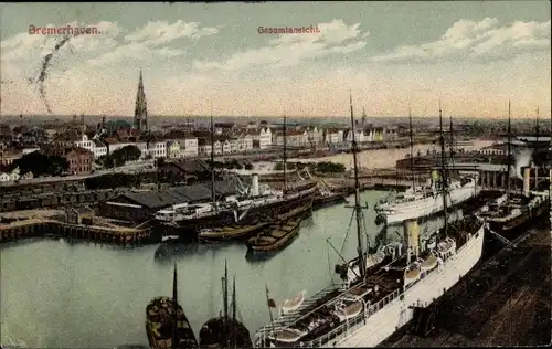 Ak Bremerhaven, Gesamtansicht, Hafen