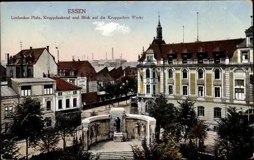 Ak Essen im Ruhrgebiet, Limbecker Platz, Kruppdenkmal, Kruppsche Werke
