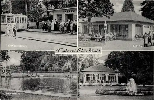 Ak Tabarz im Thüringer Wald, Thüringerwaldbahn, Milchbar, Schwimmbad, Im Kurpark