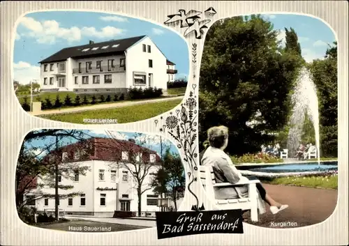 Ak Bad Sassendorf in Westfalen, Haus Sauerland, Kurgarten, Sole- und Moorbad