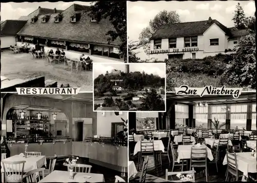 Ak Nürburg in der Eifel, Restaurant Zur Nürburg, Innen- und Außenansicht