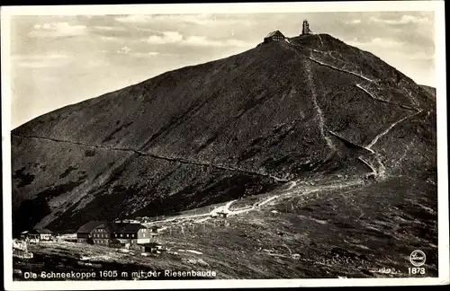 Ak Pec pod Sněžkou Petzer Riesengebirge Region Königsgrätz, Riesenbaude, Schneekoppe