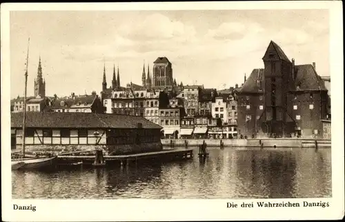 Ak Gdańsk Danzig, Die drei Wahrzeichen Danzigs, Krantor