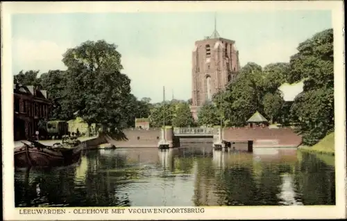 Ak Leeuwarden Friesland Niederlande, Oldehove met Vrouwenpcortsbrug