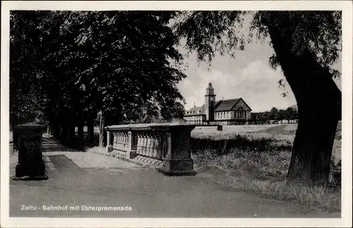 Ak Zeitz im Burgenlandkreis, Bahnhof mit Elsterpromenade