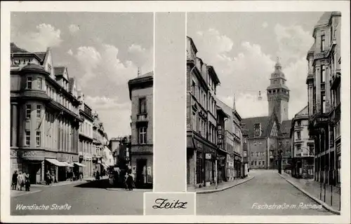 Ak Zeitz im Burgenlandkreis, Wendische Straße, Fischstraße mit Rathaus