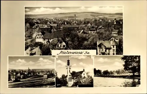 Ak Niederwiesa in Sachsen, Blick auf den Ort, Kirche, Gewässer