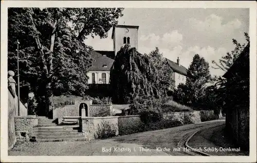 Ak Bad Köstritz Thüringen, Kirche mit Heinrich Schütz Denkmal