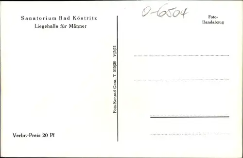 Ak Bad Köstritz in Thüringen, Sanatorium, Liegehalle für Männer, Innenansicht