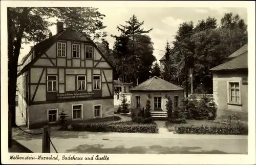 Ak Warmbad Wolkenstein in Sachsen, Badehaus und Quelle