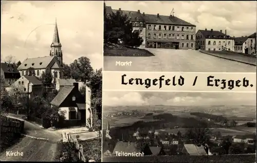 Ak Lengefeld im Erzgebirge Sachsen, Teilansicht, Kirche, Markt