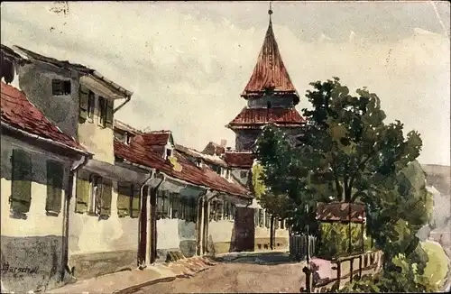 Künstler Ak Marschall, J., Ulm an der Donau, Seelengraben mit Zundeltortürmchen