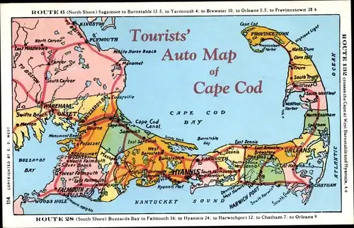 Ak Cape Cod Massachusetts USA, Tourists' Auto Map