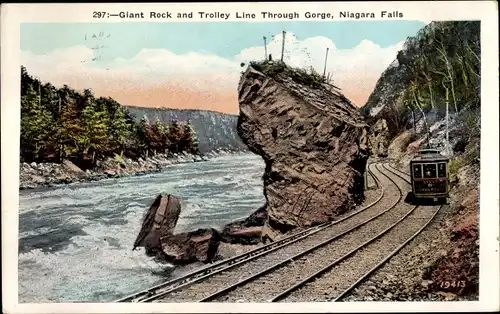 Ak New York USA, Giant Rock and Trolley Line Through Gorge, Niagara Falls