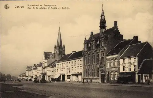 Ak Eecloo Eeklo Ostflandern, Rue de la Station et Palais de Justice