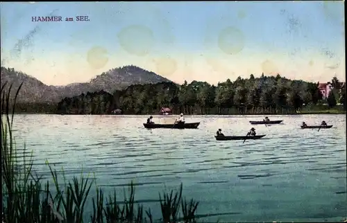 Ak Ak Hamr na Jezeře Hammer am See Region Reichenberg, Ruderpartie auf dem Hammersee