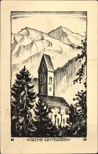 Ak Unterseen Kanton Bern, Kirche, Berge