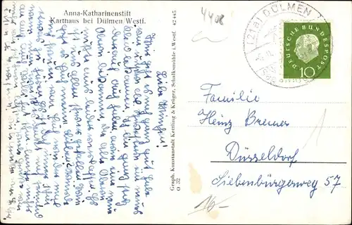 Ak Weddern Kirchspiel Dülmen im Münsterland, Karthaus, Anna Katharinen Stift, Kapelle