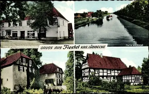 Ak Fiestel Espelkamp in Ostwestfalen Lippe, Gast- u. Geschäftshaus Spreen, Ellerburg, Kanalpartie