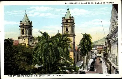 Ak Panama City Panama, La Catedral y Calle Sosa