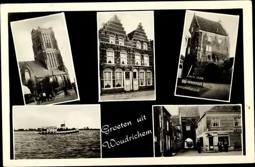 Ak Woudrichem Nordbrabant, Kirche, Tor, Dampfer
