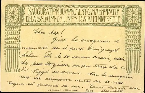 Ganzsachen Ak Schweiz, Fondation de l'Union Postale Universelle, Inauguration du Monument
