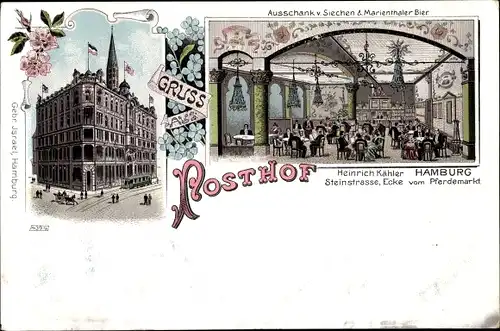 Litho Hamburg Mitte Wilhelmsburg, Gasthaus Posthof, Steinstraße, Ecke Pferdemarkt, Innenansicht