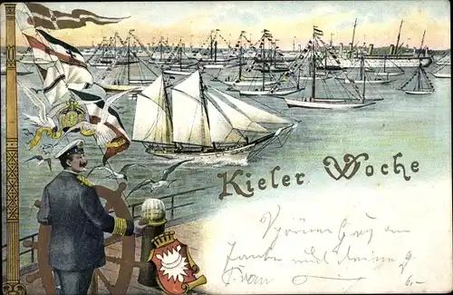 Litho Kiel in Schleswig Holstein, Die Kieler Woche, Kaiser Wilhelm II. als Kapitän