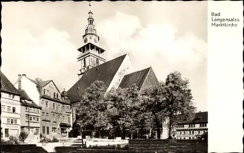 Ak Bad Langensalza im Thüringer Becken, Blick zur Marktkirche, Häuser, Schirmgeschäft