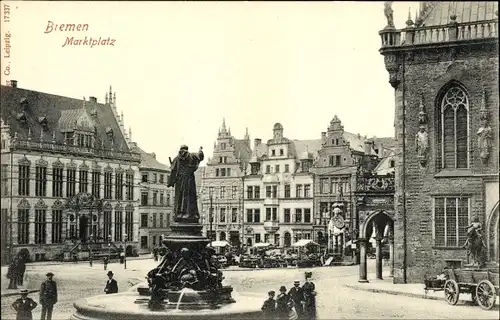 Ak Hansestadt Bremen, Marktplatz, Brunnen